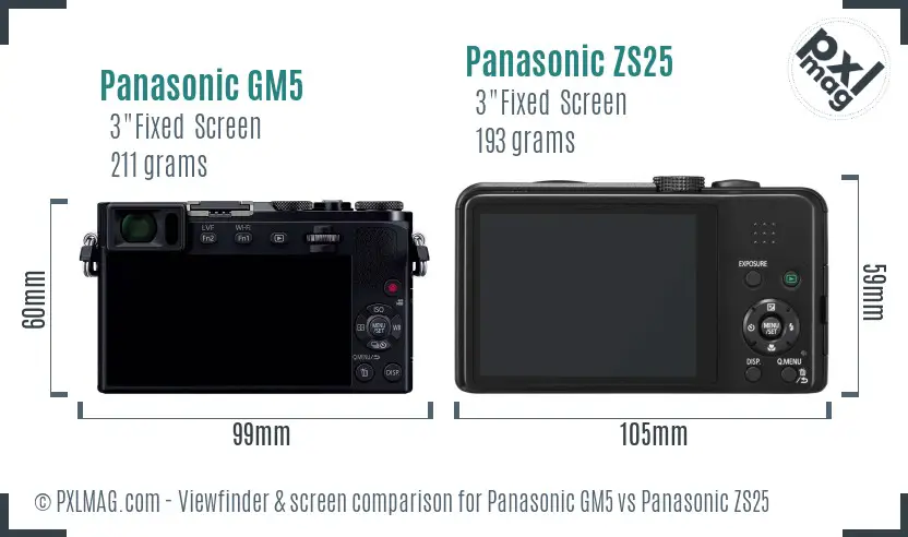 Panasonic GM5 vs Panasonic ZS25 Screen and Viewfinder comparison