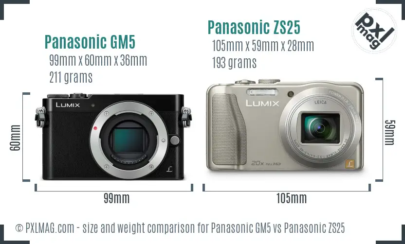 Panasonic GM5 vs Panasonic ZS25 size comparison