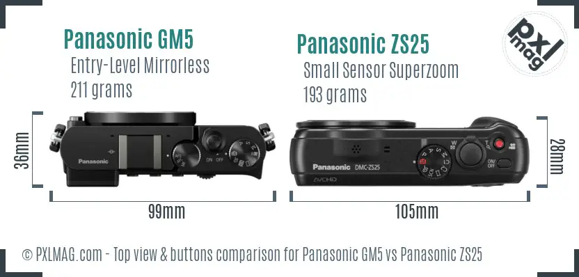 Panasonic GM5 vs Panasonic ZS25 top view buttons comparison