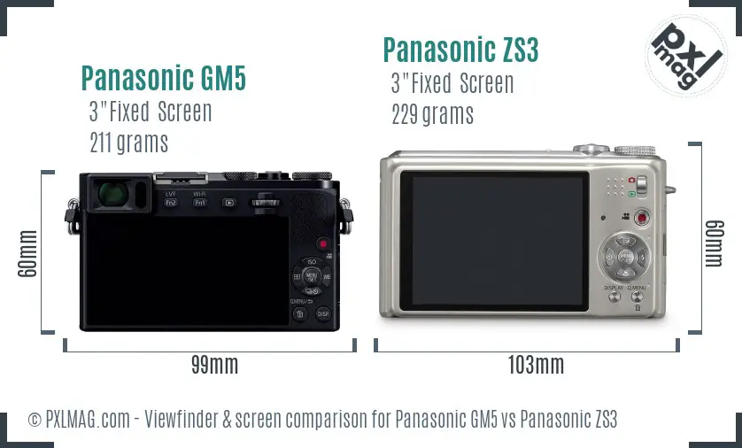 Panasonic GM5 vs Panasonic ZS3 Screen and Viewfinder comparison