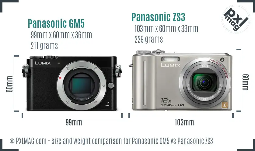 Panasonic GM5 vs Panasonic ZS3 size comparison