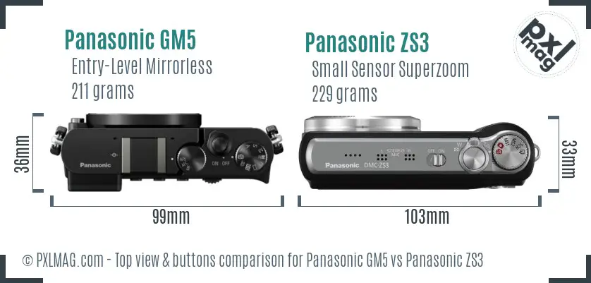 Panasonic GM5 vs Panasonic ZS3 top view buttons comparison