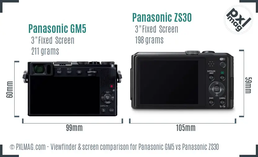 Panasonic GM5 vs Panasonic ZS30 Screen and Viewfinder comparison