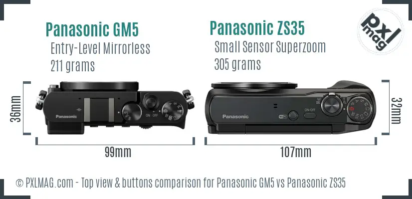 Panasonic GM5 vs Panasonic ZS35 top view buttons comparison