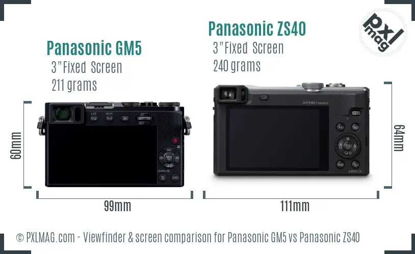 Panasonic GM5 vs Panasonic ZS40 Screen and Viewfinder comparison