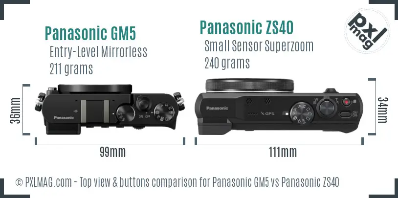 Panasonic GM5 vs Panasonic ZS40 top view buttons comparison