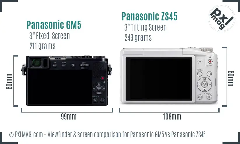 Panasonic GM5 vs Panasonic ZS45 Screen and Viewfinder comparison