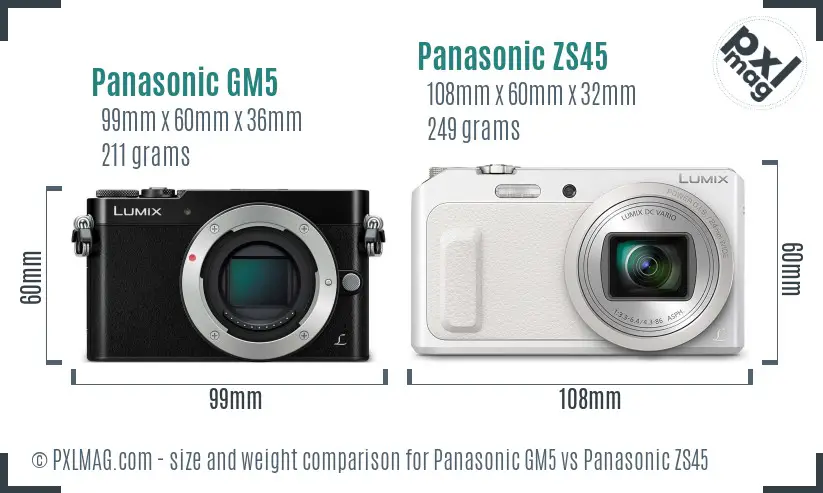 Panasonic GM5 vs Panasonic ZS45 size comparison
