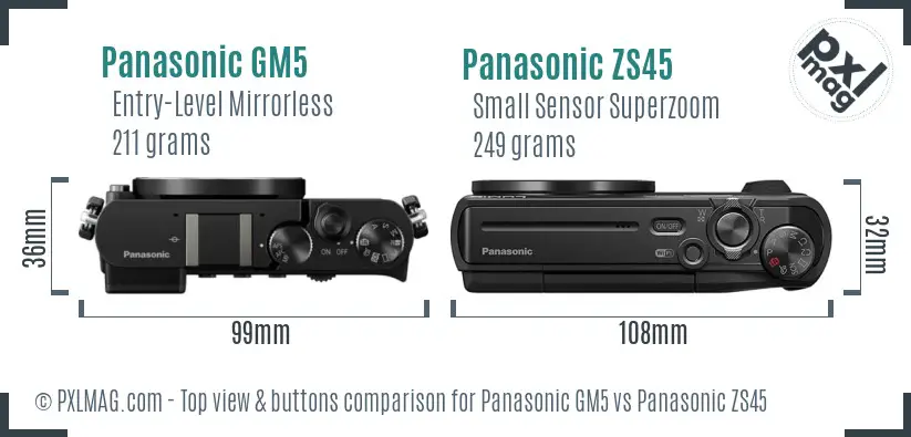 Panasonic GM5 vs Panasonic ZS45 top view buttons comparison