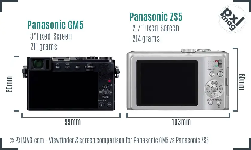 Panasonic GM5 vs Panasonic ZS5 Screen and Viewfinder comparison