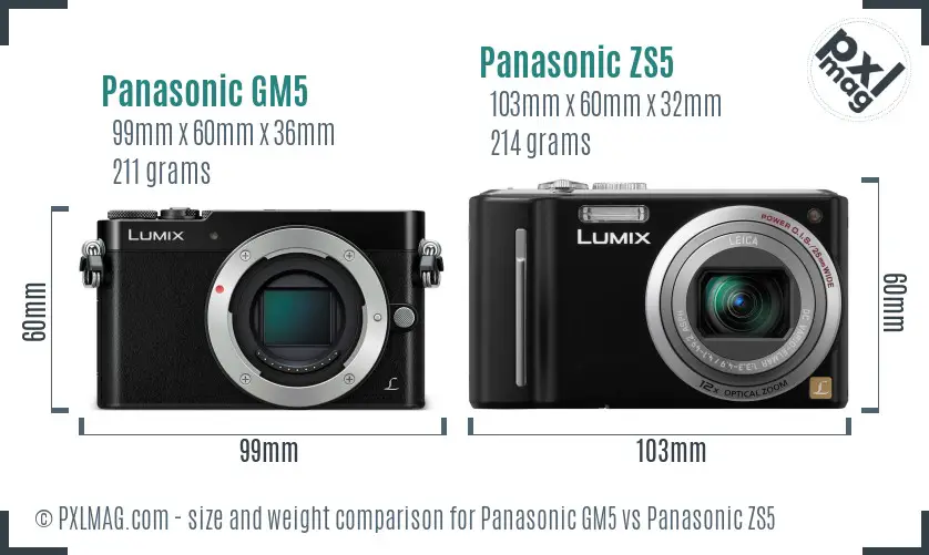 Panasonic GM5 vs Panasonic ZS5 size comparison