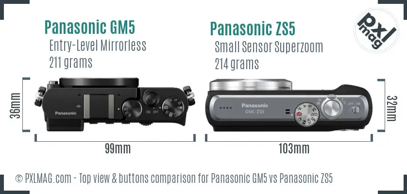 Panasonic GM5 vs Panasonic ZS5 top view buttons comparison