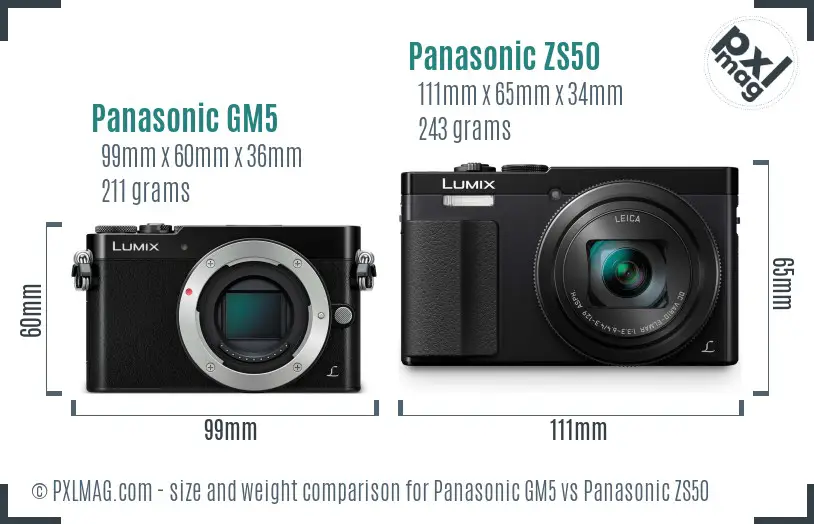 Panasonic GM5 vs Panasonic ZS50 size comparison