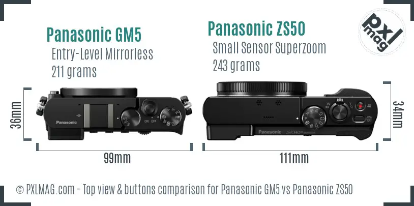 Panasonic GM5 vs Panasonic ZS50 top view buttons comparison