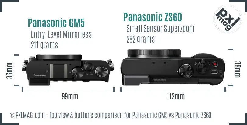 Panasonic GM5 vs Panasonic ZS60 top view buttons comparison