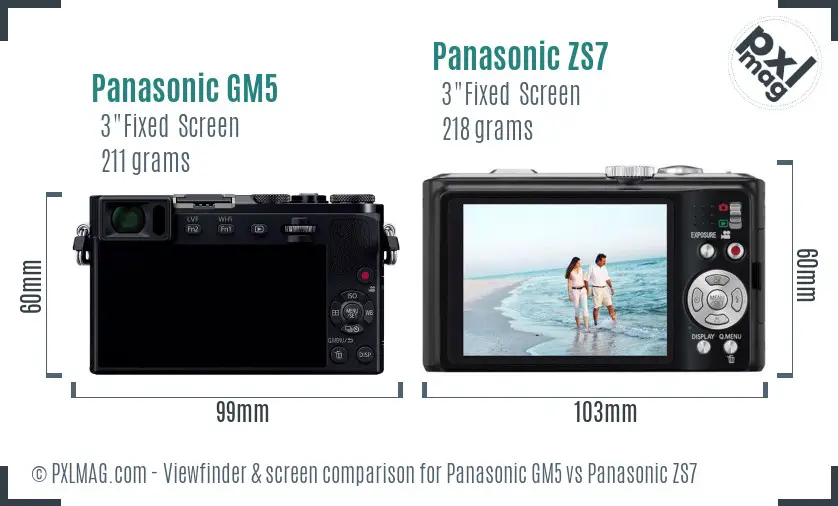 Panasonic GM5 vs Panasonic ZS7 Screen and Viewfinder comparison