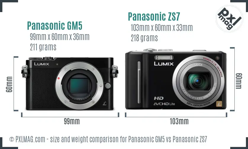 Panasonic GM5 vs Panasonic ZS7 size comparison