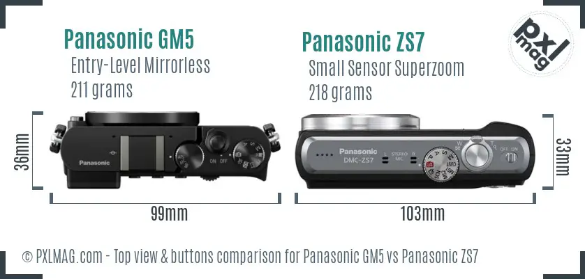 Panasonic GM5 vs Panasonic ZS7 top view buttons comparison