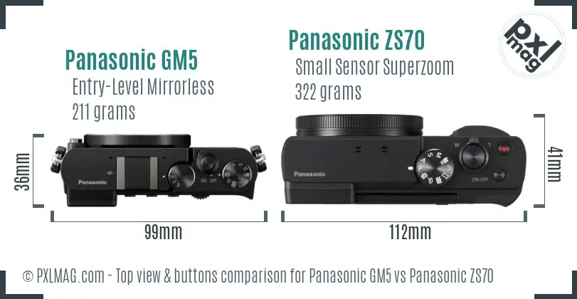 Panasonic GM5 vs Panasonic ZS70 top view buttons comparison