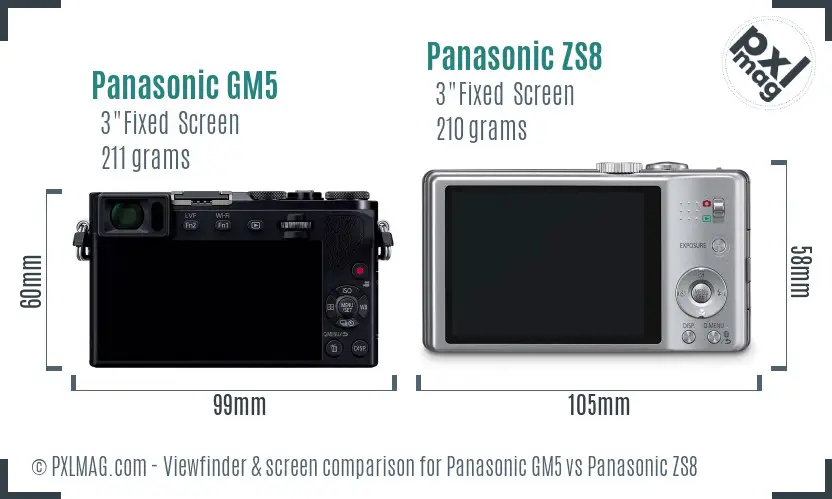 Panasonic GM5 vs Panasonic ZS8 Screen and Viewfinder comparison