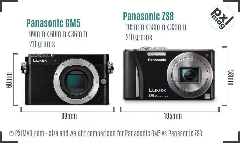 Panasonic GM5 vs Panasonic ZS8 size comparison