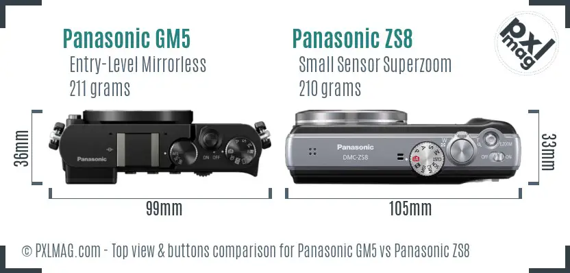 Panasonic GM5 vs Panasonic ZS8 top view buttons comparison