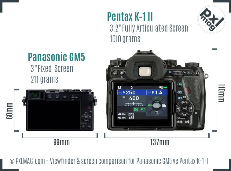 Panasonic GM5 vs Pentax K-1 II Screen and Viewfinder comparison