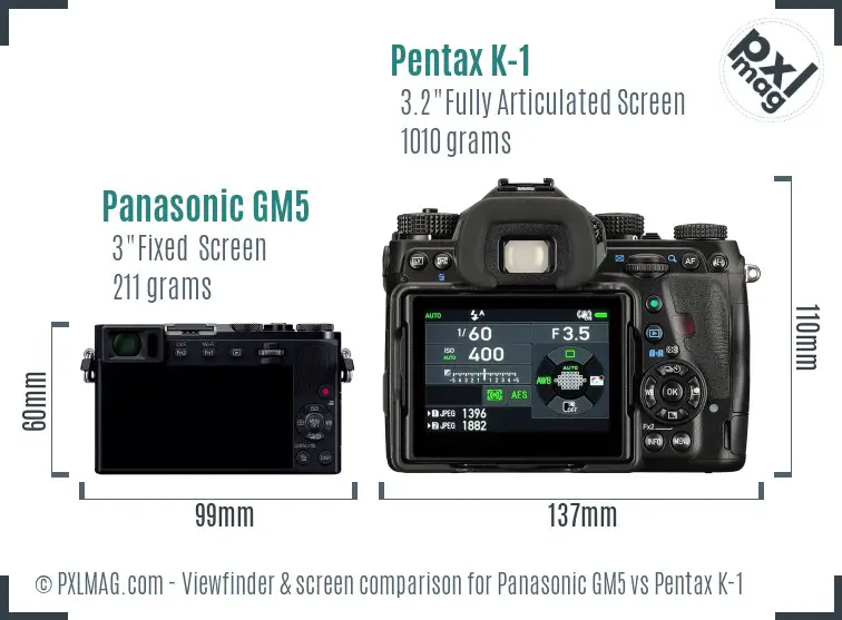 Panasonic GM5 vs Pentax K-1 Screen and Viewfinder comparison