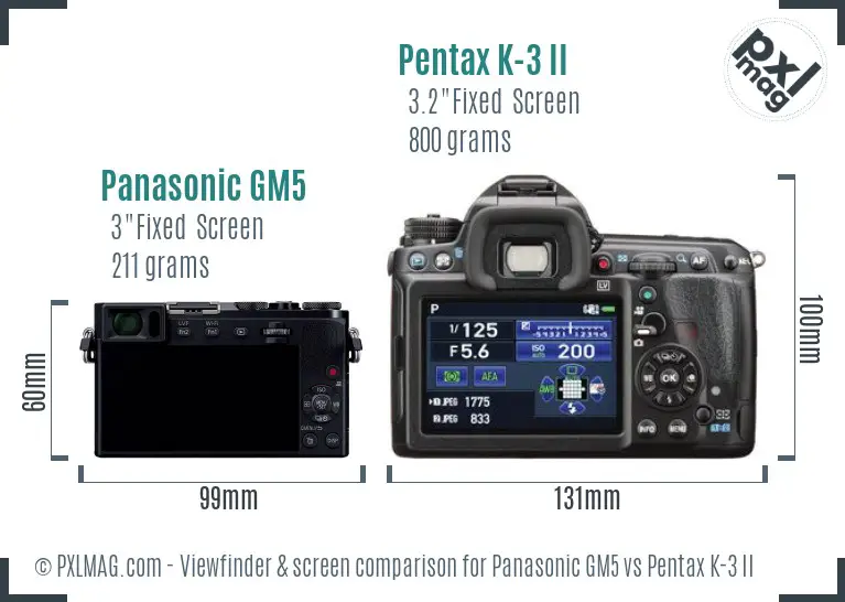 Panasonic GM5 vs Pentax K-3 II Screen and Viewfinder comparison