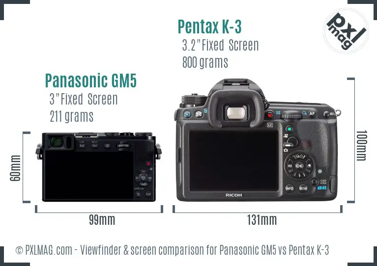 Panasonic GM5 vs Pentax K-3 Screen and Viewfinder comparison