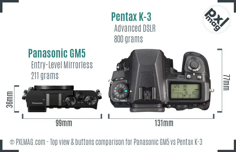 Panasonic GM5 vs Pentax K-3 top view buttons comparison