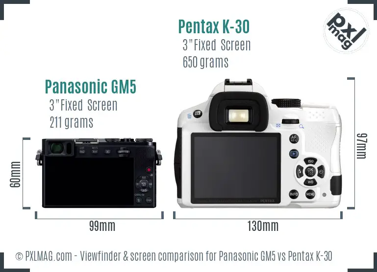 Panasonic GM5 vs Pentax K-30 Screen and Viewfinder comparison