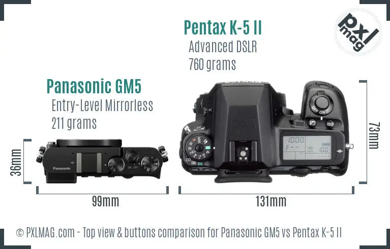 Panasonic GM5 vs Pentax K-5 II top view buttons comparison