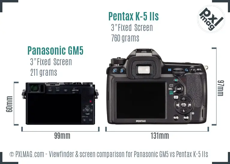 Panasonic GM5 vs Pentax K-5 IIs Screen and Viewfinder comparison