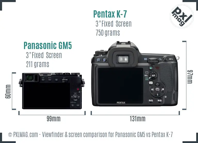Panasonic GM5 vs Pentax K-7 Screen and Viewfinder comparison