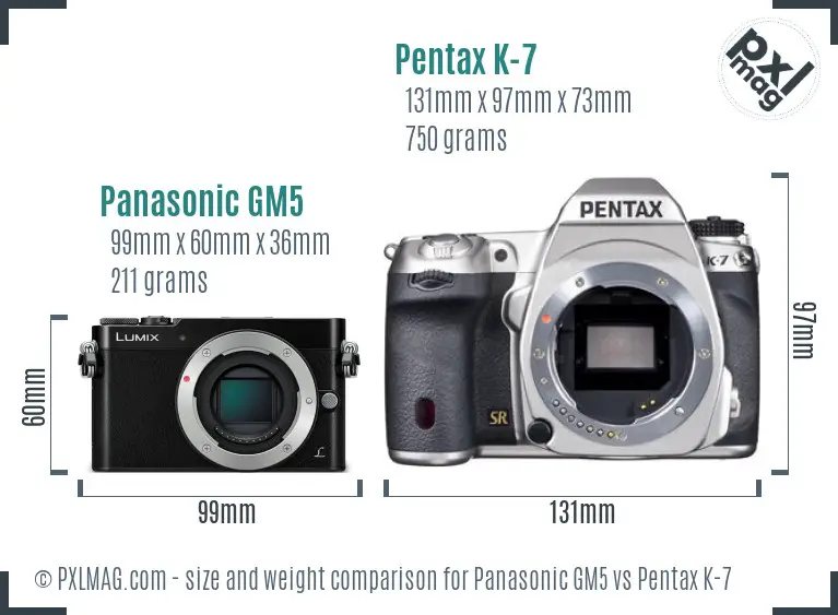 Panasonic GM5 vs Pentax K-7 size comparison