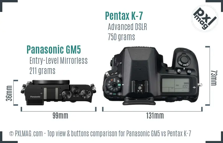 Panasonic GM5 vs Pentax K-7 top view buttons comparison