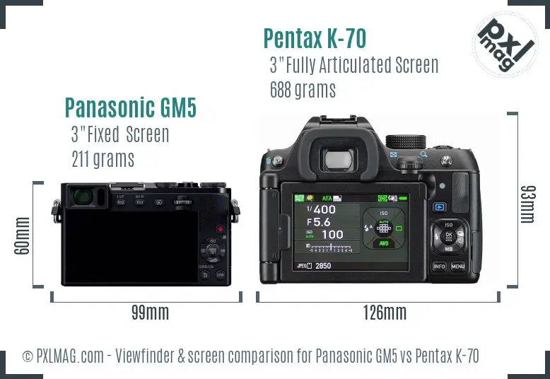 Panasonic GM5 vs Pentax K-70 Screen and Viewfinder comparison