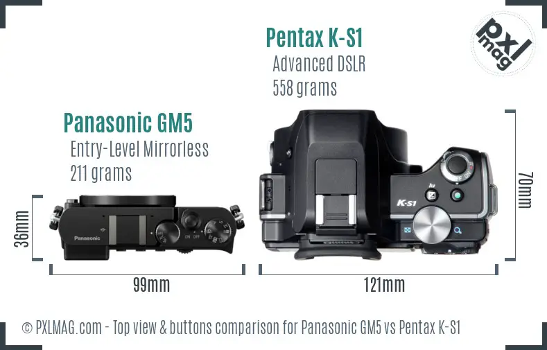 Panasonic GM5 vs Pentax K-S1 top view buttons comparison