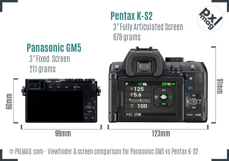 Panasonic GM5 vs Pentax K-S2 Screen and Viewfinder comparison