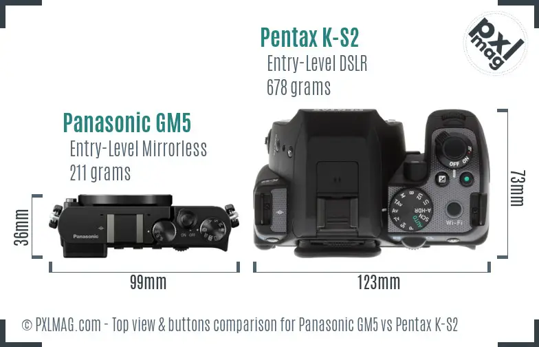 Panasonic GM5 vs Pentax K-S2 top view buttons comparison