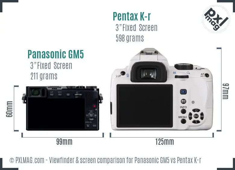Panasonic GM5 vs Pentax K-r Screen and Viewfinder comparison
