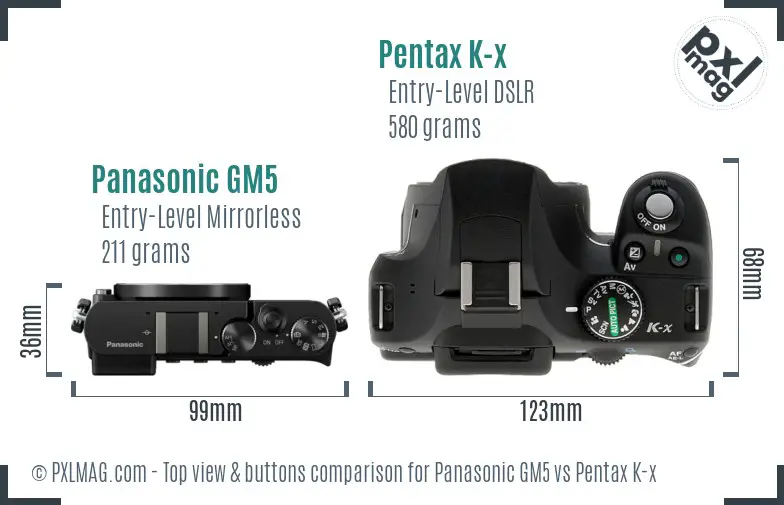 Panasonic GM5 vs Pentax K-x top view buttons comparison