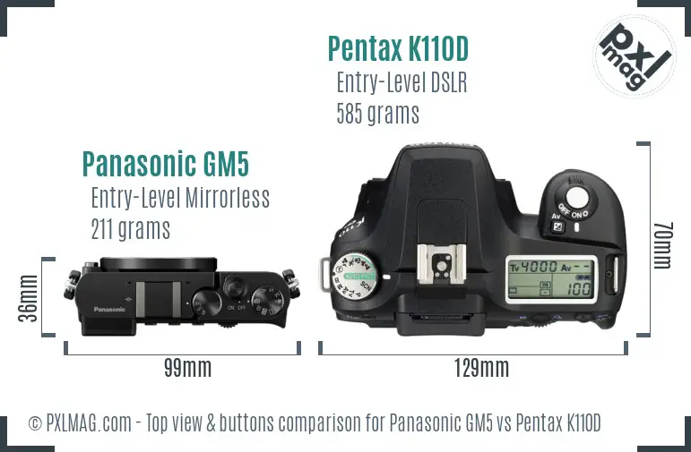 Panasonic GM5 vs Pentax K110D top view buttons comparison