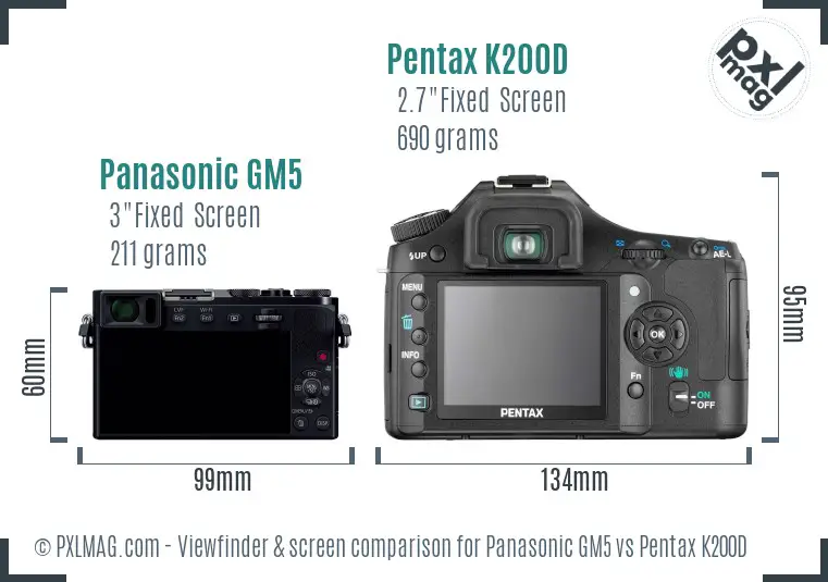Panasonic GM5 vs Pentax K200D Screen and Viewfinder comparison
