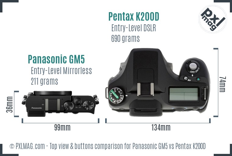Panasonic GM5 vs Pentax K200D top view buttons comparison