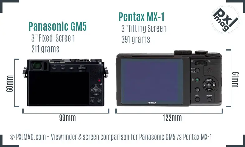 Panasonic GM5 vs Pentax MX-1 Screen and Viewfinder comparison