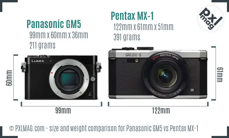 Panasonic GM5 vs Pentax MX-1 size comparison