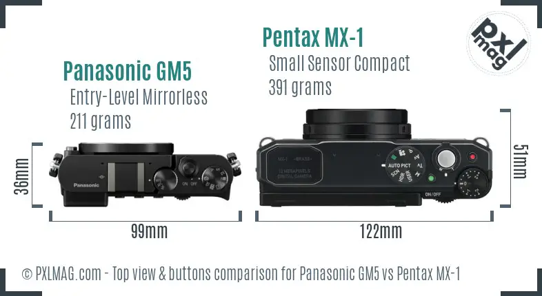 Panasonic GM5 vs Pentax MX-1 top view buttons comparison