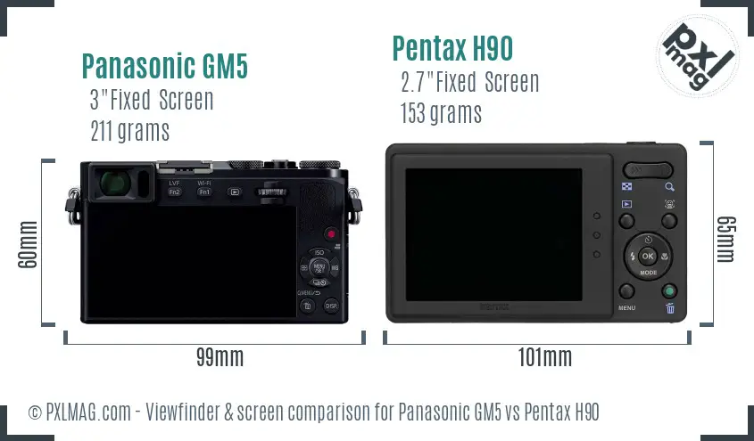 Panasonic GM5 vs Pentax H90 Screen and Viewfinder comparison
